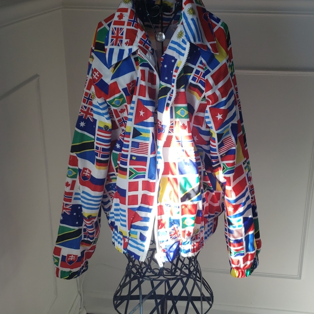 Forever21 Cropped Style Flag Jacket Windbreaker